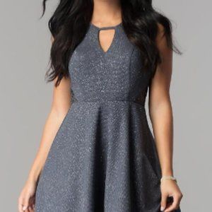 Dear Moon Gray Round Neck Cut-Out Glitter Fit-And-Flare Dress